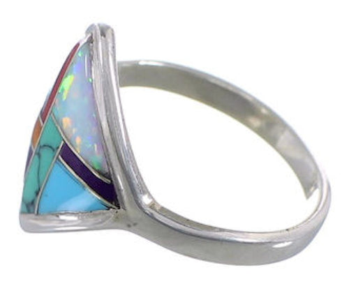 Multicolor Inlay Southwestern Silver Ring Size 6-1/2 EX51446